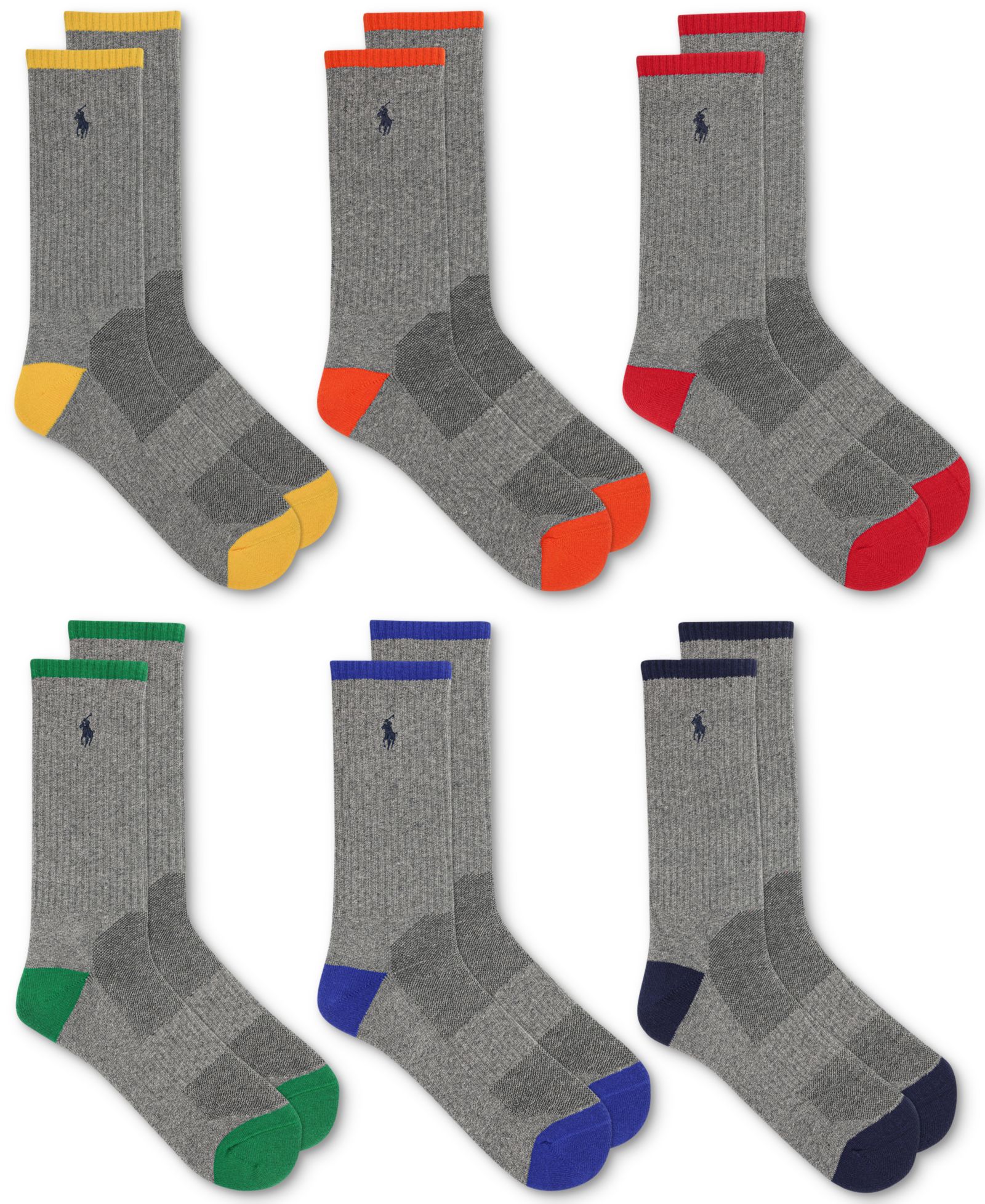 Polo Ralph Lauren Мужские носки Crew Socks, 6-Pk. Performance Tipped Color Heel Toe