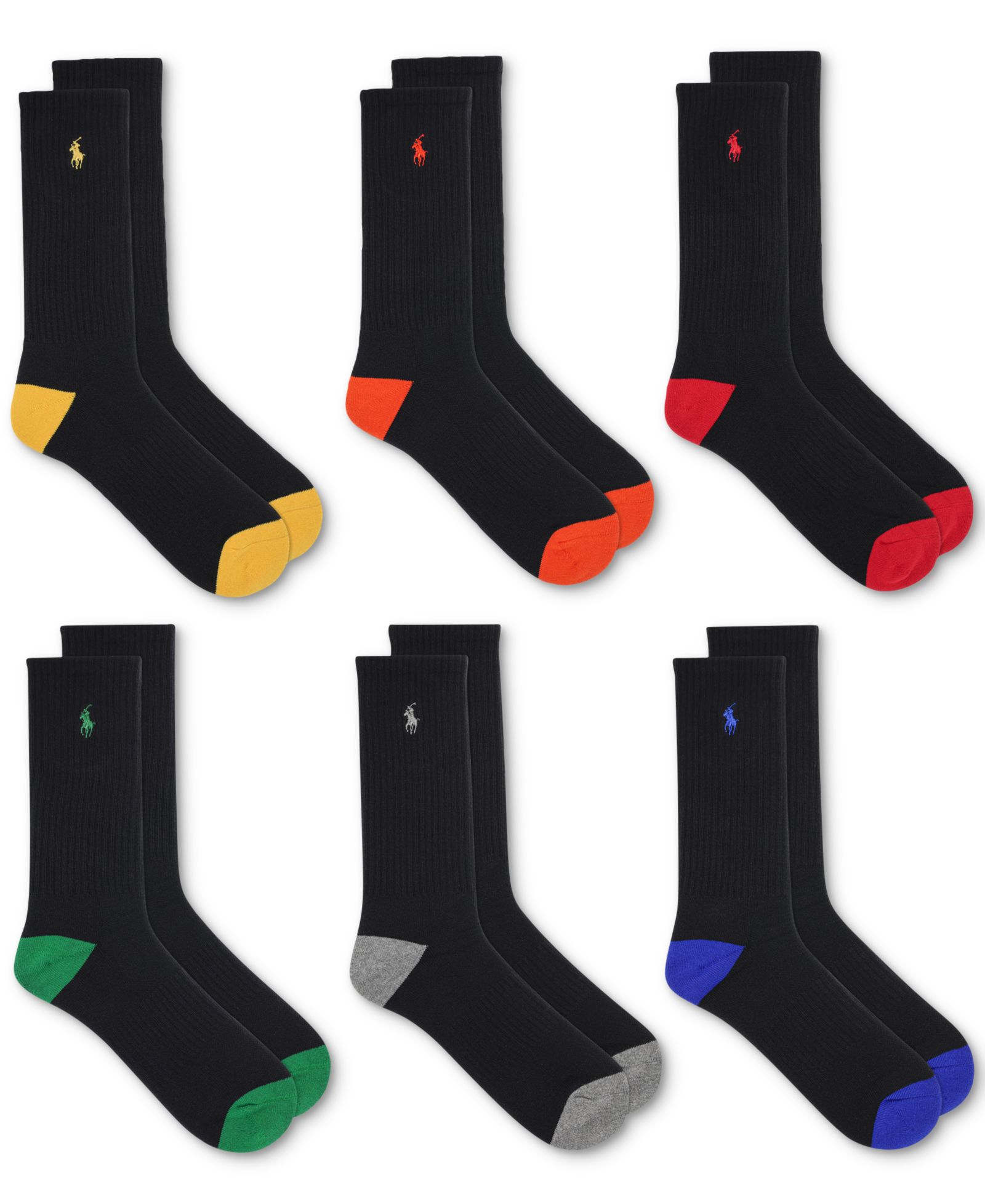 Мужские носки Polo Ralph Lauren Performance Colored Heel Toe Crew 6 шт.