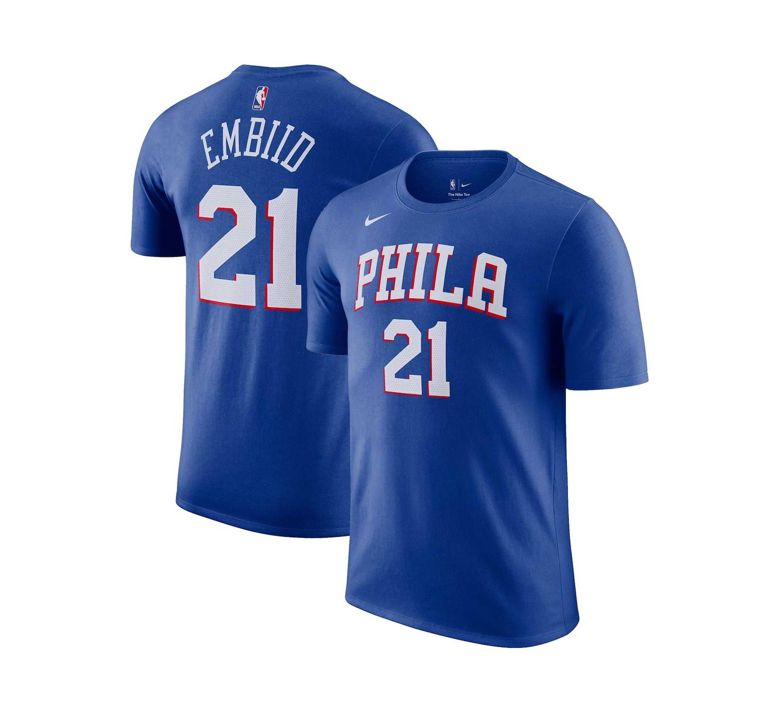 Мужской Nike Joel Embiid Royal Philadelphia 76ers Icon 2022/23 Name and Number T-shirt