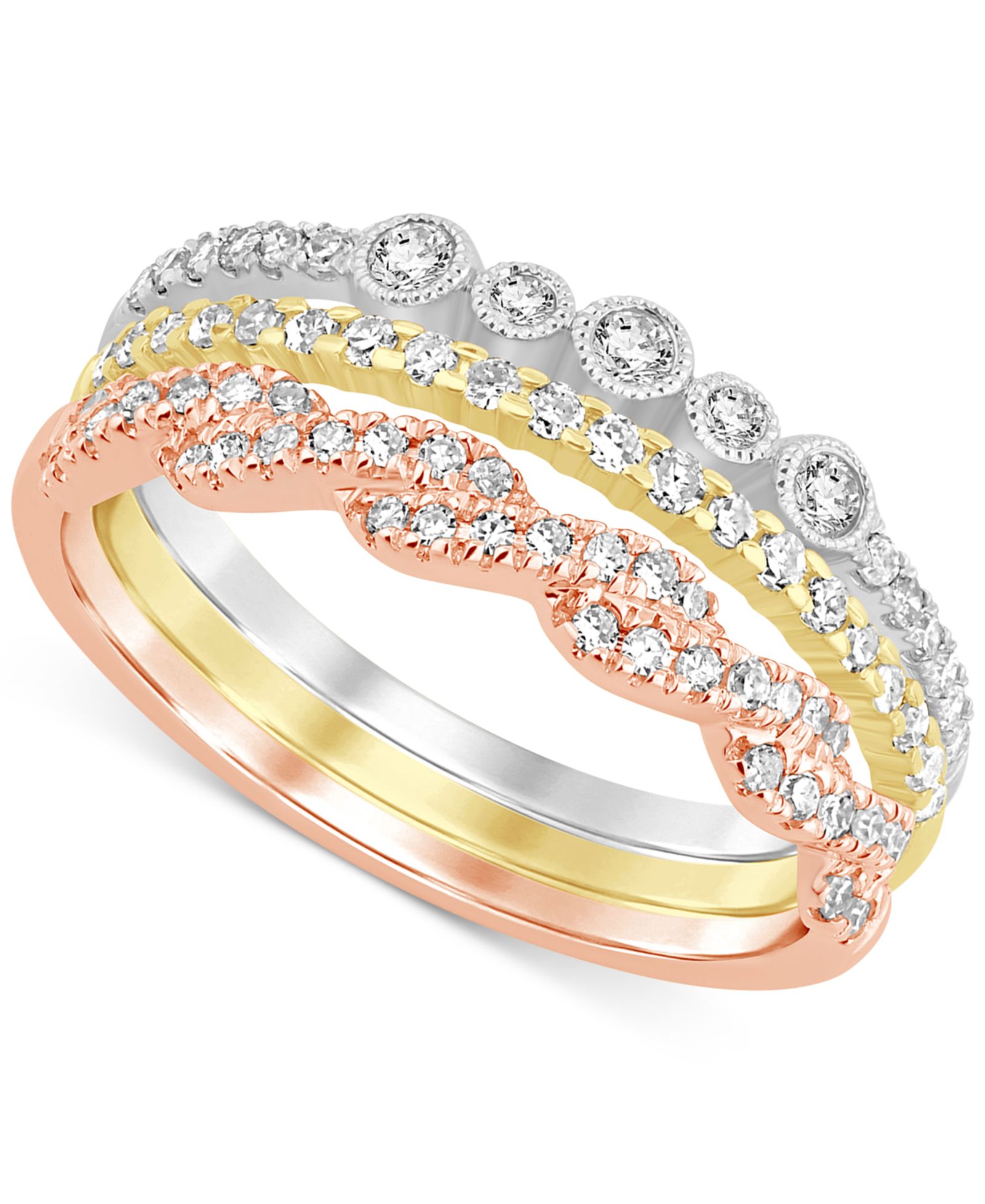 Кольца Diamond 3-Pc. Set Stacking Bands 14k Tricolor Gold, 1/2 ct. t.w.