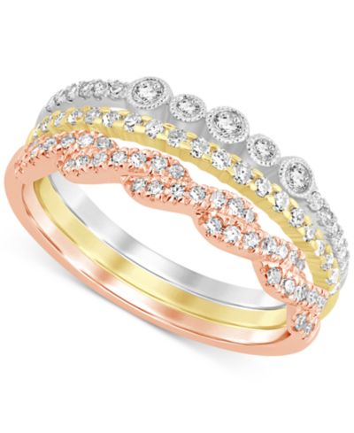 Кольца Diamond 3-Pc. Set Stacking Bands 14k Tricolor Gold, 1/2 ct. t.w.