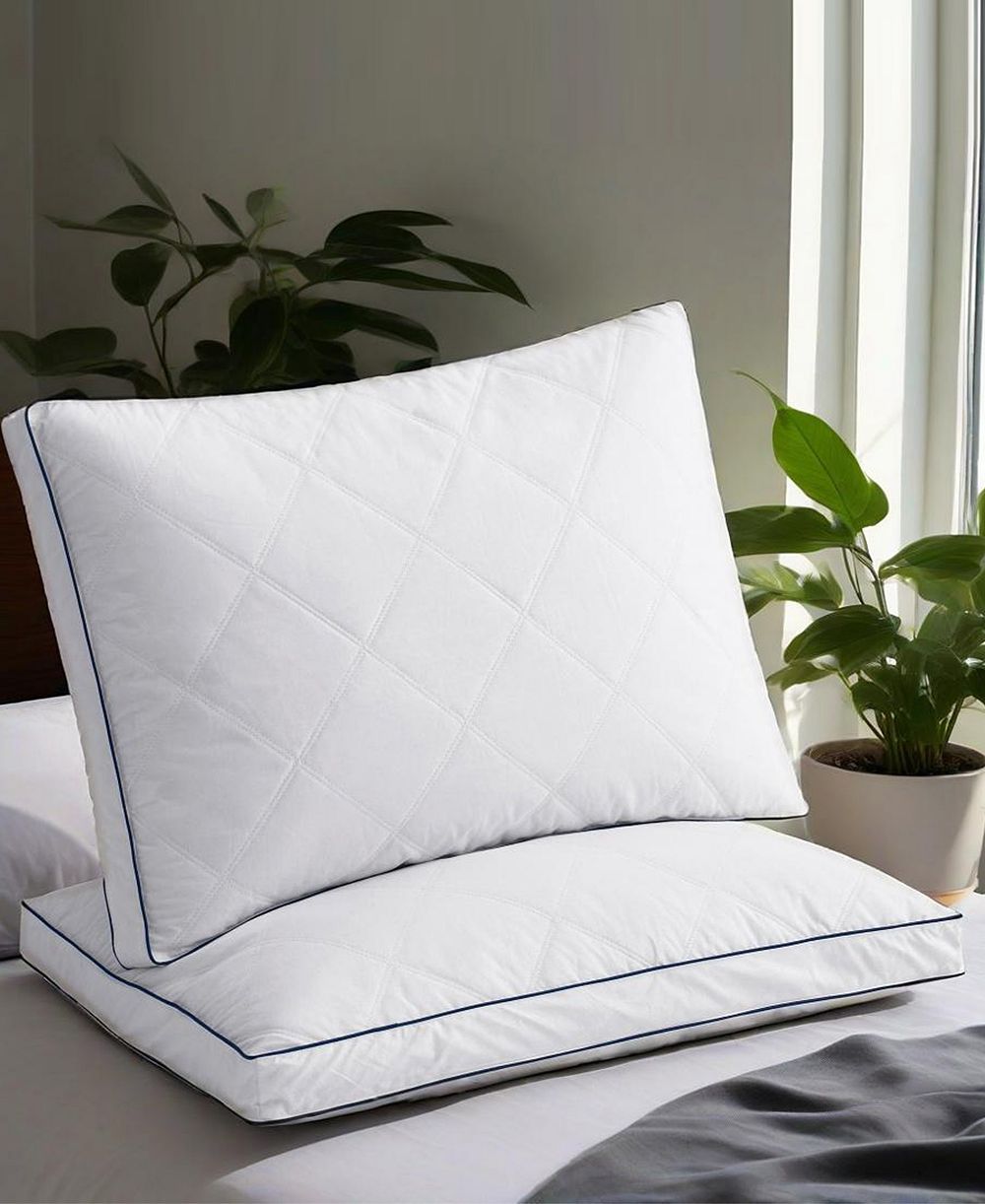 UNIKOME Diamond Quilted Feather and Down Gusseted 2-Pack Pillows, Standard