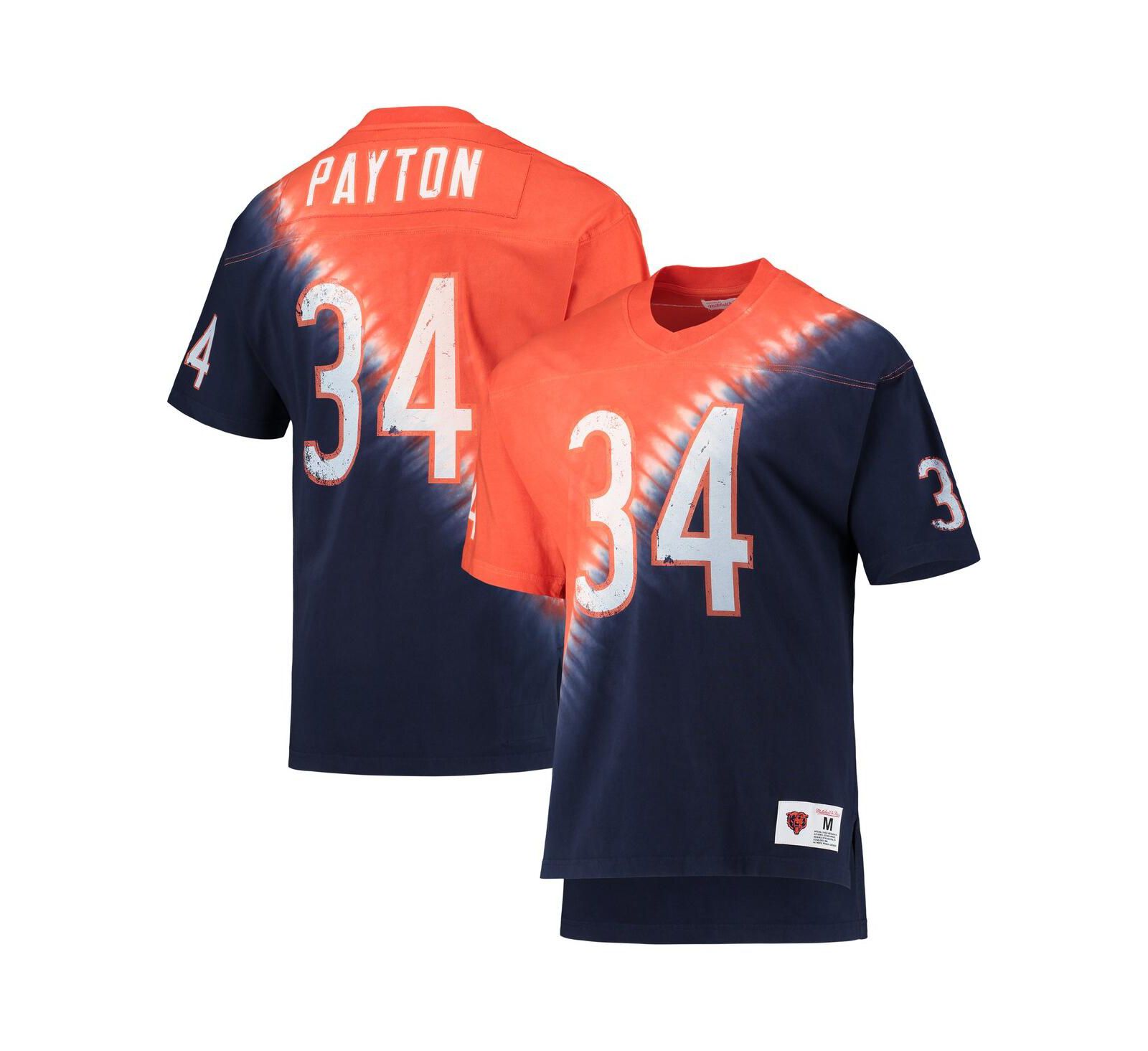 Men's Mitchell & Ness Walter Payton Orange, Navy Chicago Bears Retired Player Name and Number Diagonal Tie-Dye V-Neck T-shirt