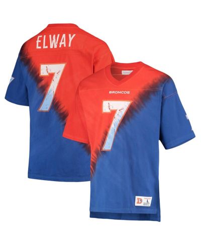 Мужская футболка Mitchell & Ness John Elway Orange, Royal Denver Broncos Retired Player Name and Number Diagonal Tie-Dye V-Neck