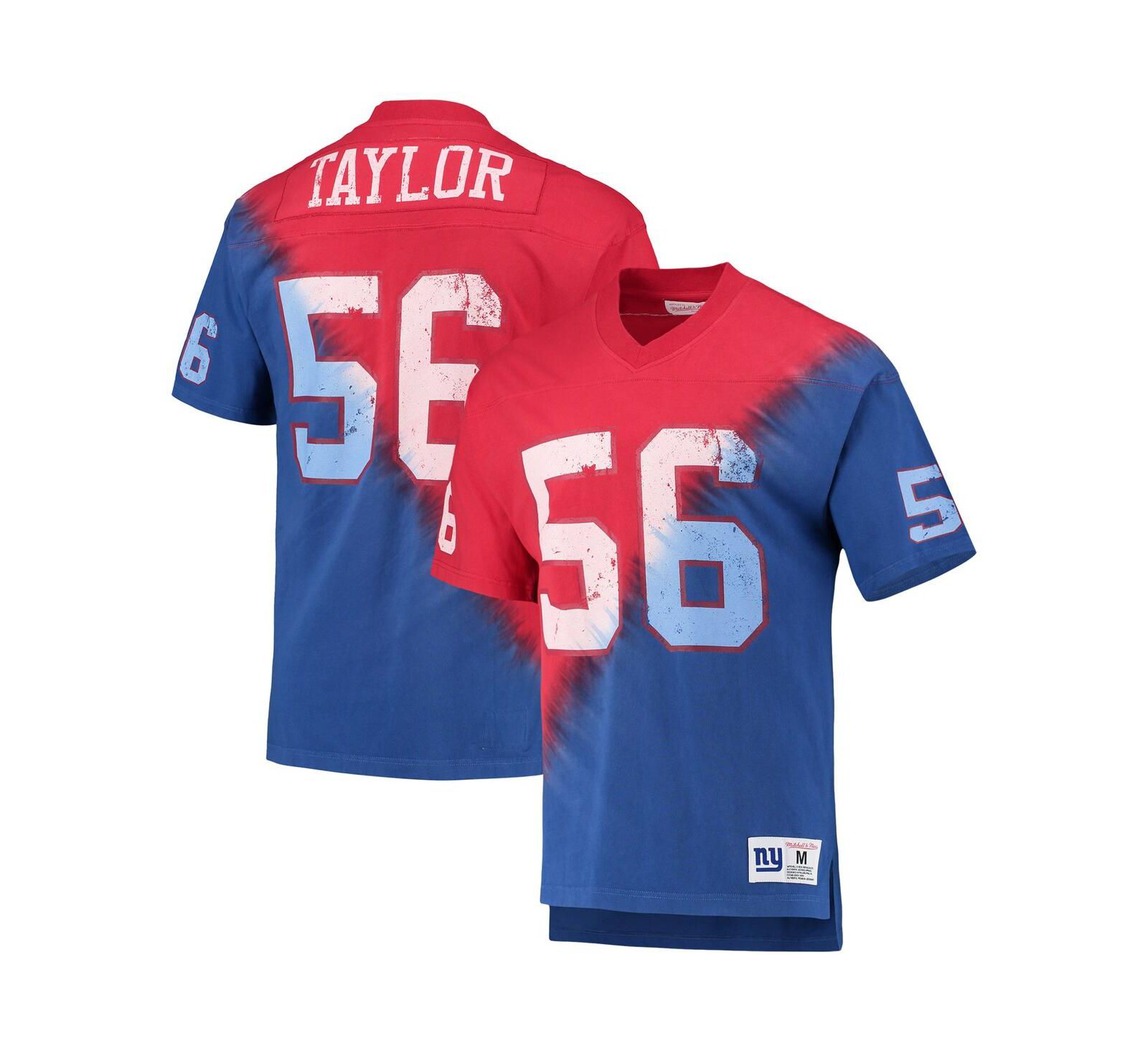 Men's Mitchell & Ness Lawrence Taylor Red, Royal New York Giants Retired Player Name and Number Diagonal Tie-Dye V-Neck T-shirt