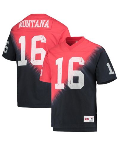 Men's Mitchell & Ness Joe Montana Black, Red San Francisco 49ers Retired Player Name & Number Diagonal Tie-Dye V-Neck T-shirt