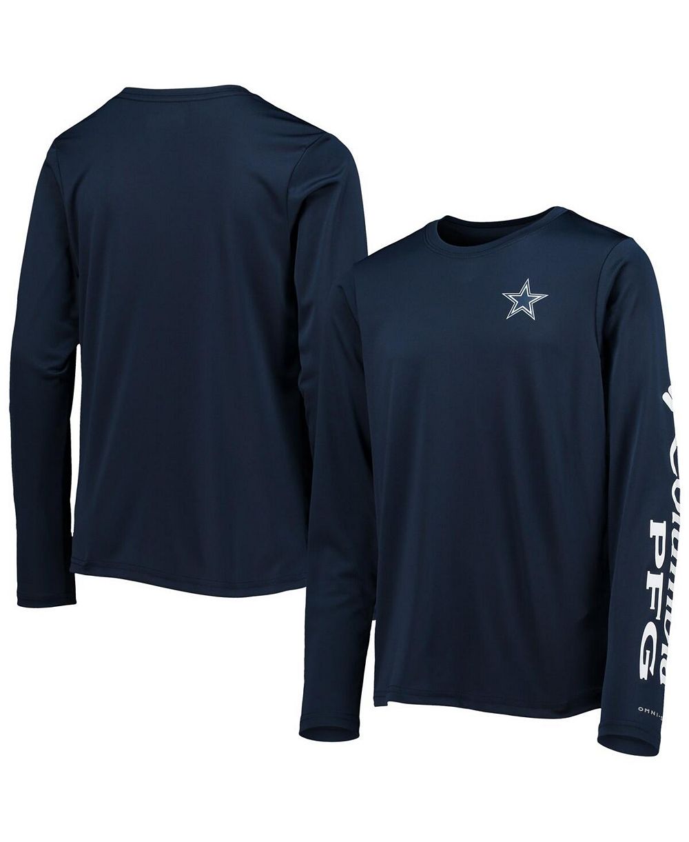 Big Boys Columbia Navy and White Dallas Cowboys Terminal Tackle Omni-Shade Long Sleeve T-shirt