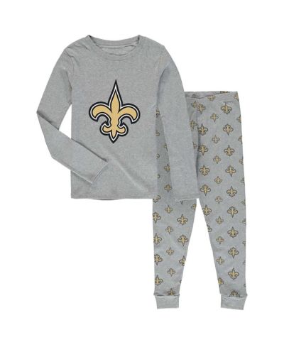 Preschool Boys and Girls Heathered Gray New Orleans Saints Long Sleeve 2 piece T-shirt and Pants Sleep Set