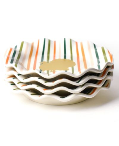 Coton Colors Turkey Stripes Ruffle Salad Plate 4 Piece Set, Service for 4