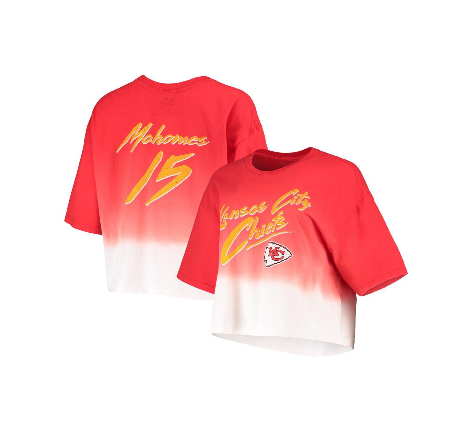 Женский кроп-топ Majestic Threads Patrick Mahomes Red, White Kansas City Chiefs Drip-Dye