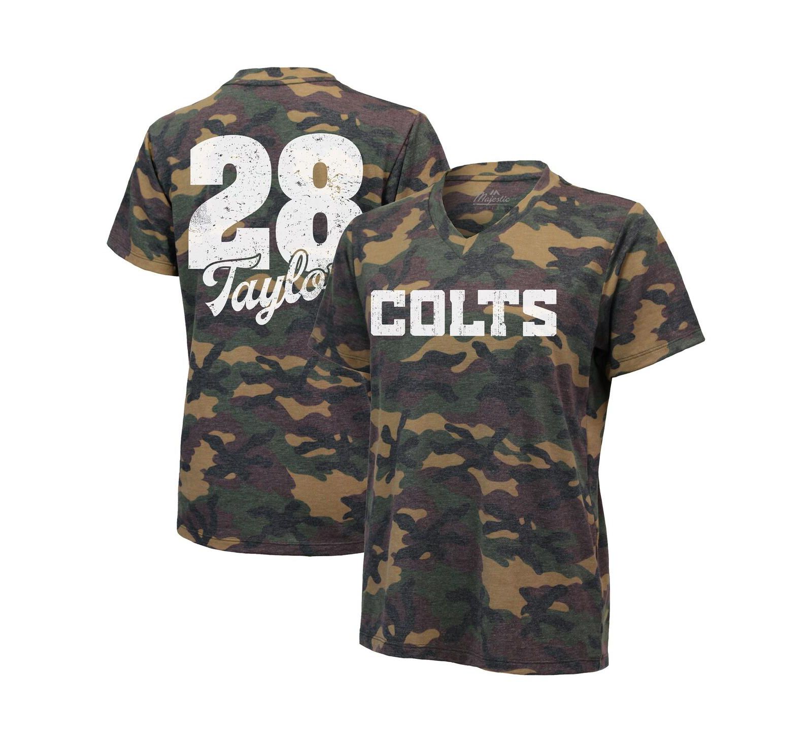 Женская футболка Jonathan Taylor Camo Indianapolis Colts с именем и номером, V-образный вырез
