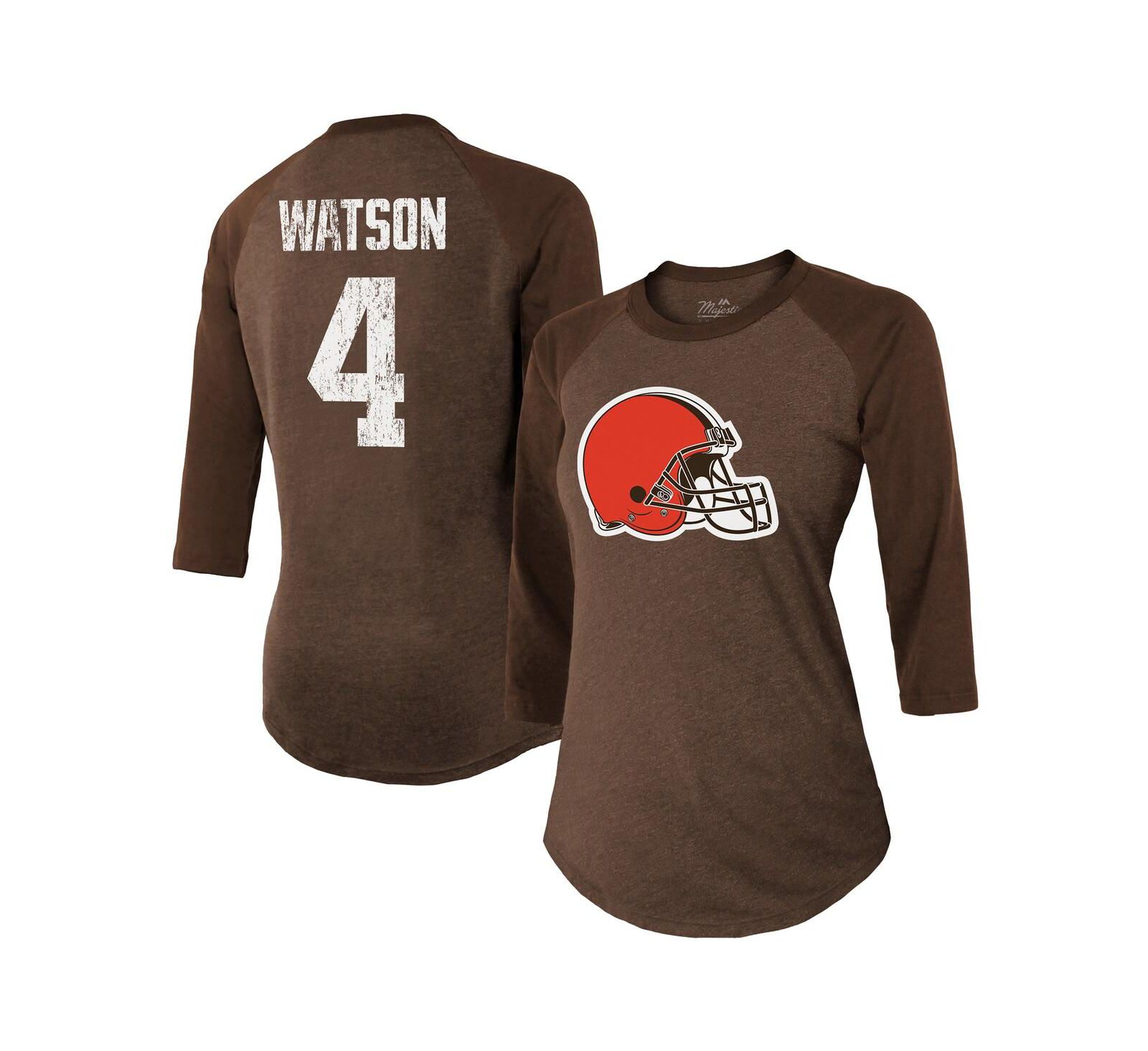 Женская футболка Majestic Threads Deshaun Watson Cleveland Browns Raglan 3/4 Sleeve