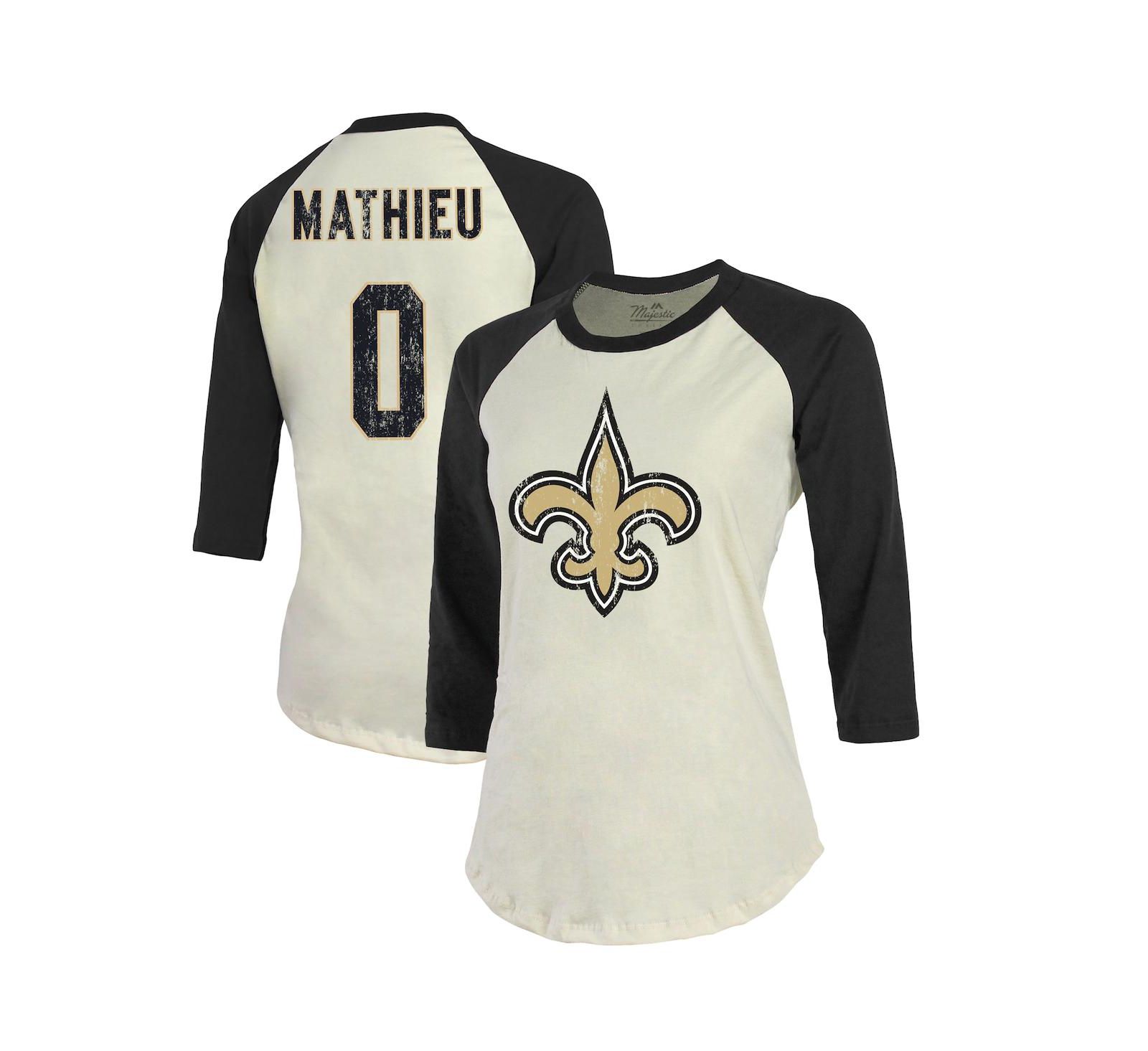 Majestic Женская футболка Raglan с рукавом 3/4 New Orleans Saints, Cream, Black