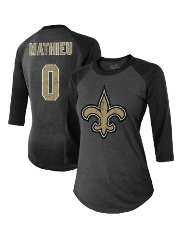 Женская футболка Majestic Threads Tyrann Mathieu New Orleans Saints Name & Number Raglan 3/4 Sleeve Black