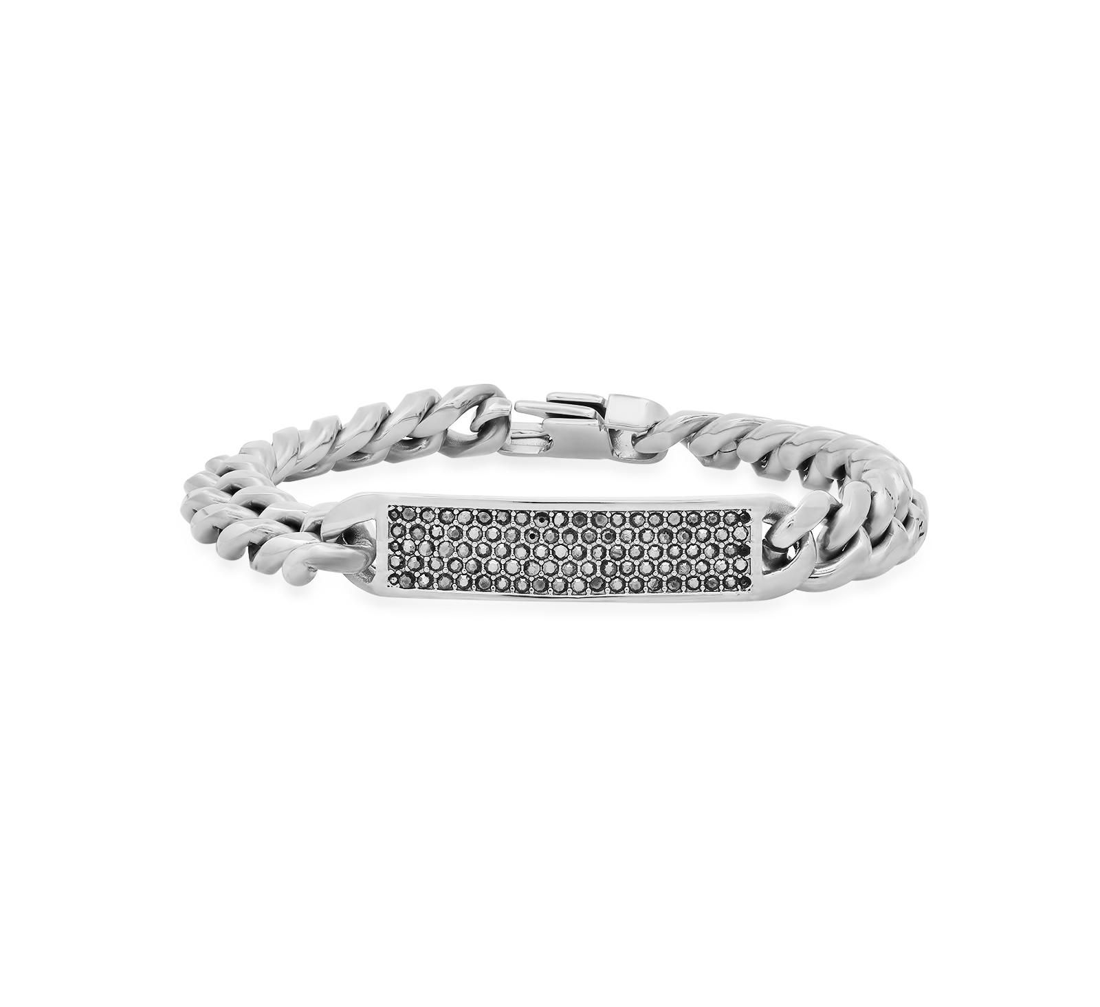 STEELTIME Simulated Gray Diamonds Cuban Link ID Bracelet