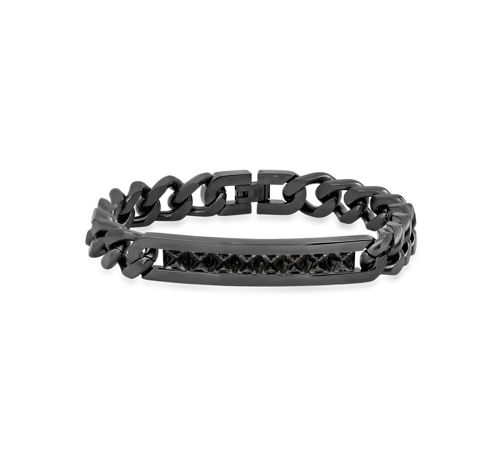 Браслет STEELTIME Black Ion Plating Thick Cuban Link Chain с имитацией черных бриллиантов