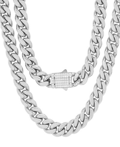 STEELTIME Thick Cuban Link Chain with Simulated Diamonds Clasp Necklace