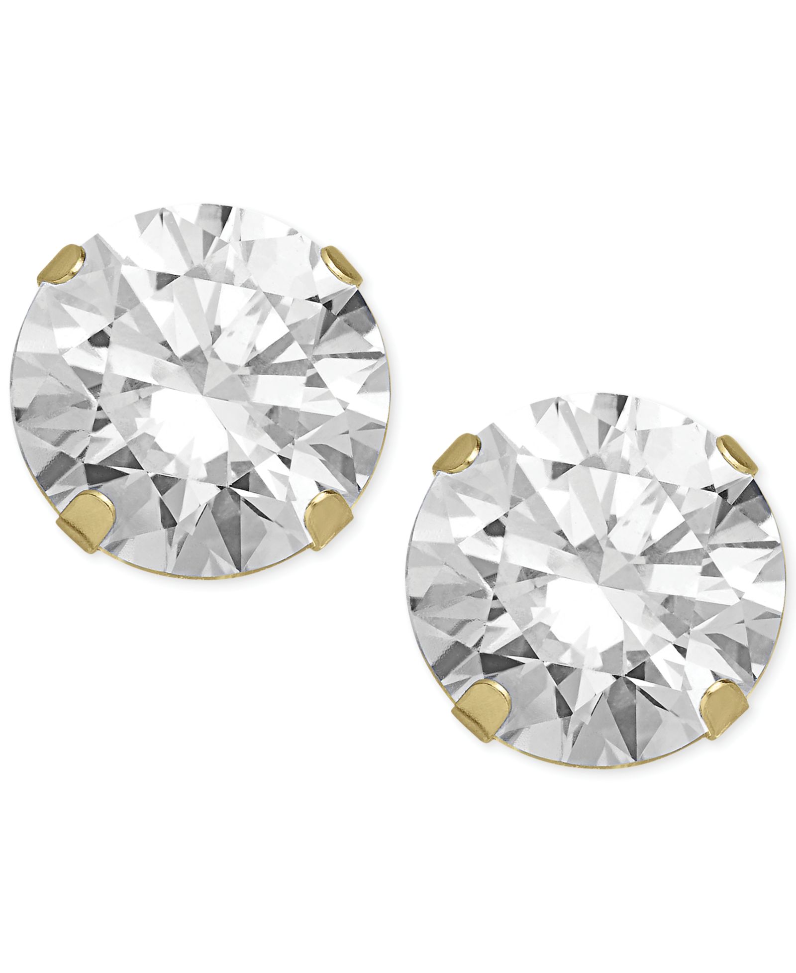 Серьги-гвоздики с круглым фианитом в 14k золоте или 14k белом золоте