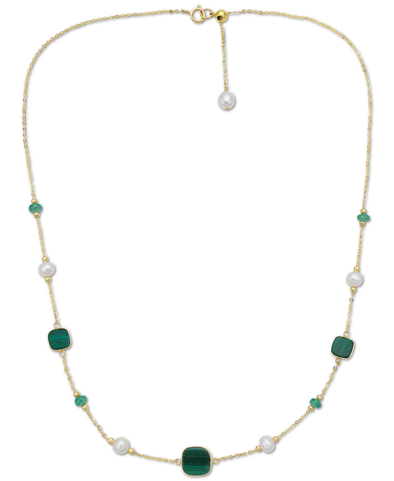 EFFY® Ожерелье-воротник с жемчугом Freshwater, малахитом и изумрудом, 17" в 14k золоте