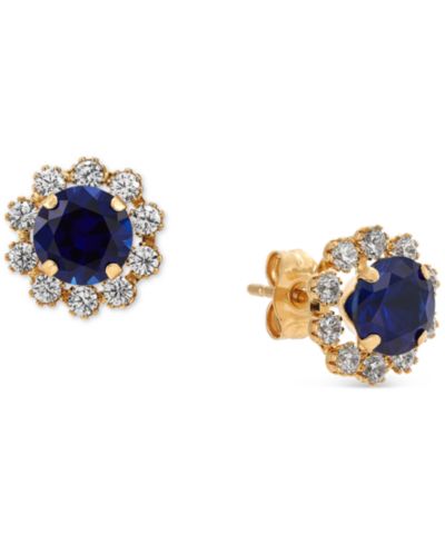 Серьги-гвоздики Lab-Grown Sapphire & Lab-Grown White Sapphire Halo в 14k Gold