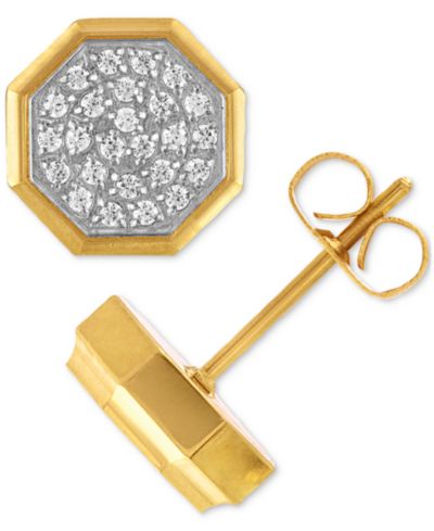 Men's Diamond Pavé Cluster Octagon Stud Earrings (1/4 ct. t.w.) in Stainless Steel & Gold Ion-Plated Stainless Steel