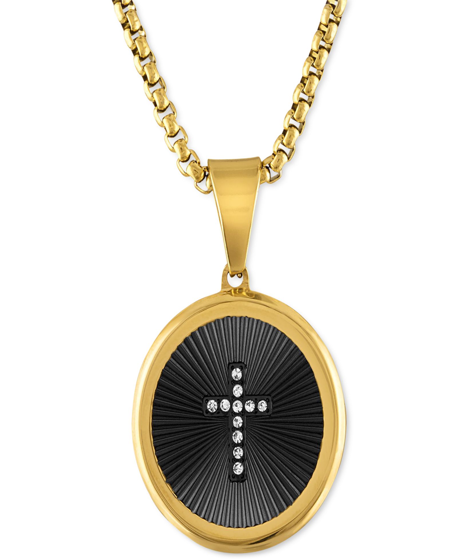 Мужской кулон Diamond Cross Oval 22" из черной и золотистой стали