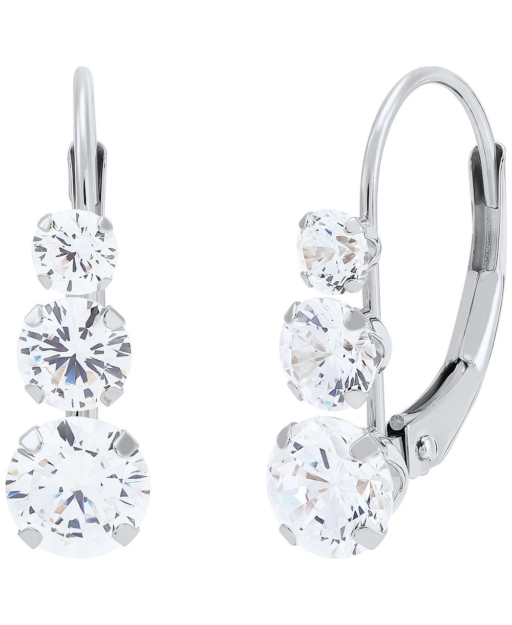 White Cubic Zirconia Graduated Drop Earrings in 14k Gold (Also in Blue Cubic Zirconia)