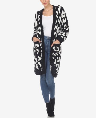 White Mark Women's Leopard Print Open Front Sherpa Cardigan