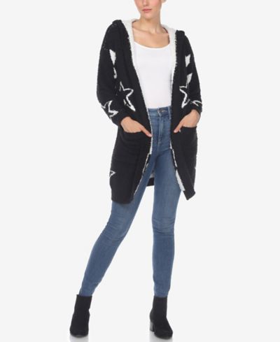 White Mark Women's Hooded Open Front Sherpa Cardigan