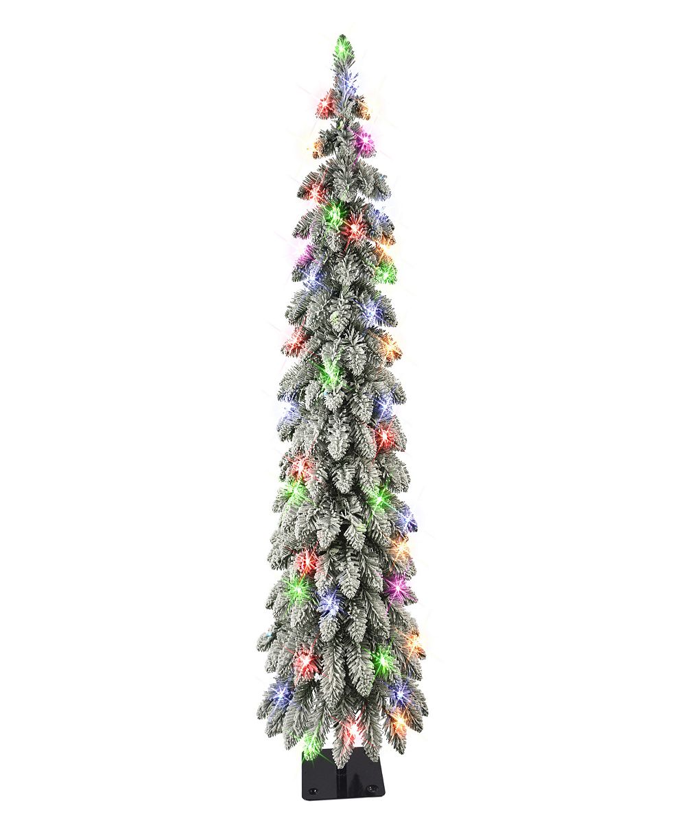 4' Pre-Lit Flocked Alpine Pencil Tree with Multi-Color Incandescent Lights