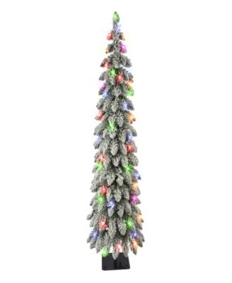 4' Pre-Lit Flocked Alpine Pencil Tree with Multi-Color Incandescent Lights