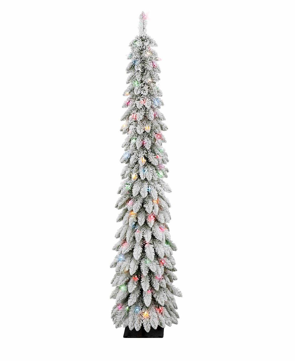 Puleo 6FT Pre-Lit Flocked Alpine Pencil Tree