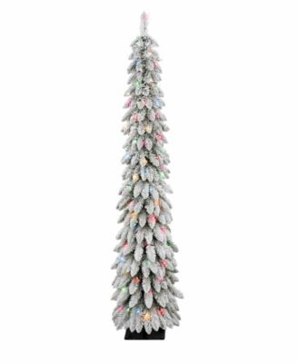Puleo 6FT Pre-Lit Flocked Alpine Pencil Tree