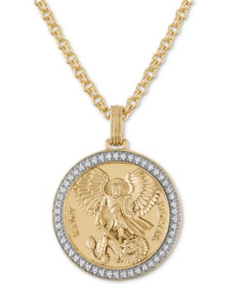 Подвеска-медальон Esquire Men's Jewelry Diamond St. Michael из 18k Gold-Plated Sterling Silver