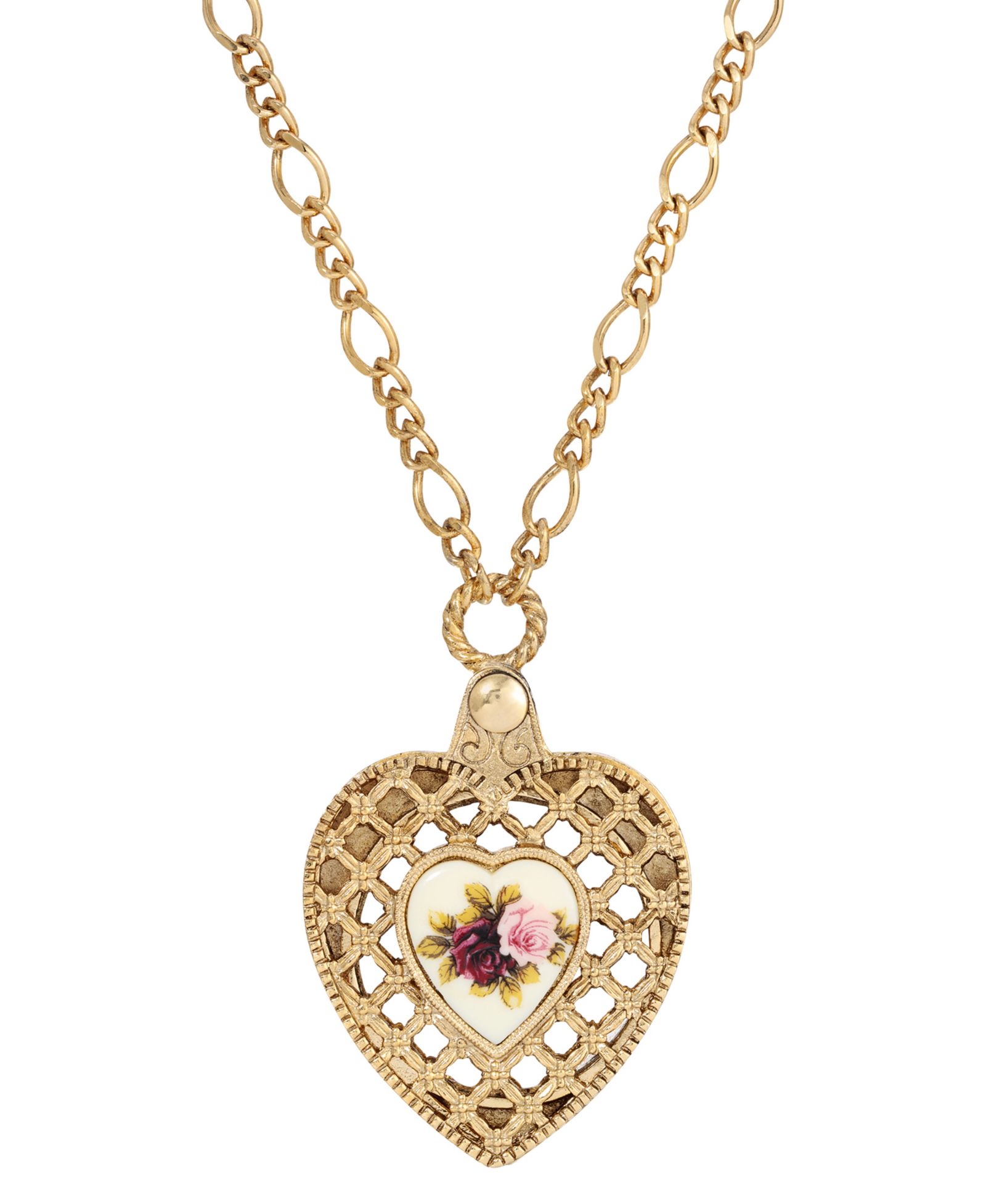 2028 Подвеска-кулон Gold-Tone Pink Flower Heart Mirror