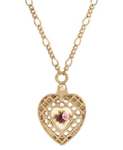 2028 Подвеска-кулон Gold-Tone Pink Flower Heart Mirror