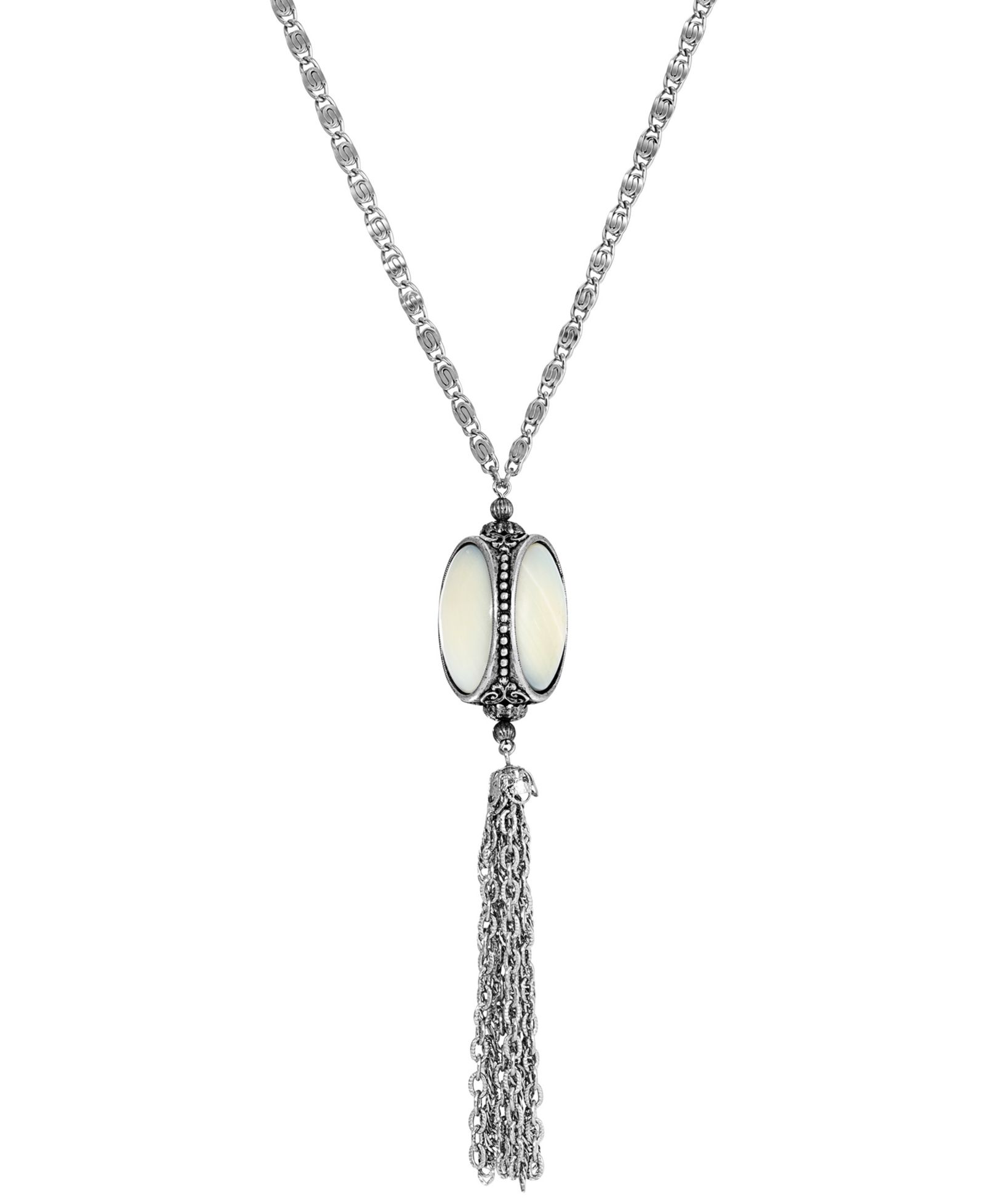 Ожерелье 2028 Silver-Tone MOP с подвеской-спиннером и кисточкой