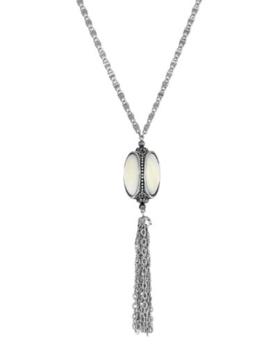 2028 Silver-Tone MOP 3 Sided Spinner Tassel Necklace