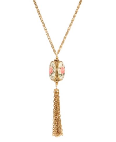 Ожерелье 2028 Gold-Tone с розовым цветком и кисточкой
