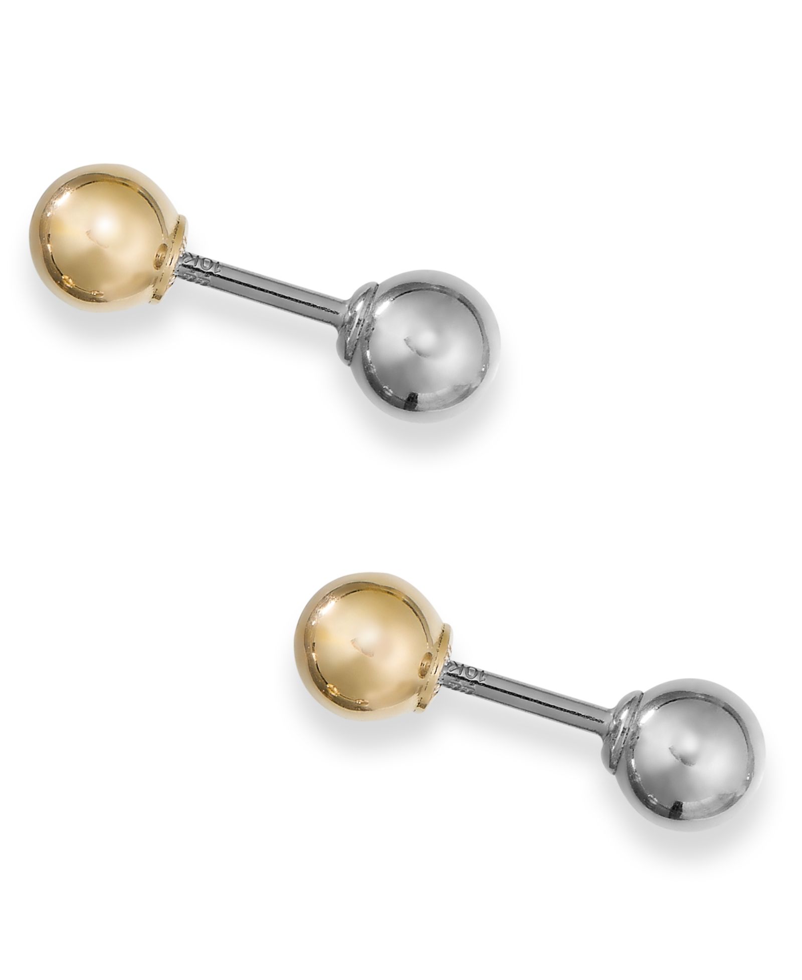 Ball Stud Earrings in 10k Yellow and White Gold