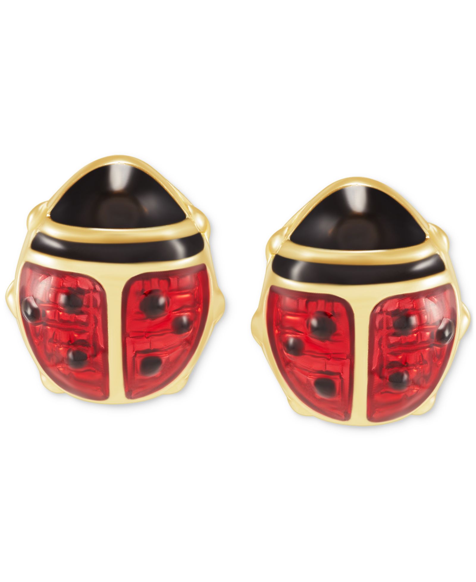 Red Enamel Ladybug Stud Earrings in 10k Gold