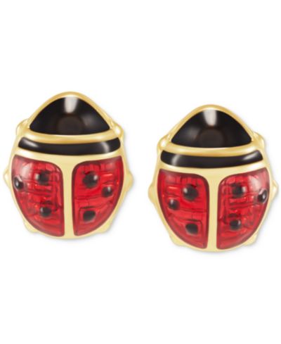 Серьги-гвоздики Red Enamel Ladybug 10k Gold