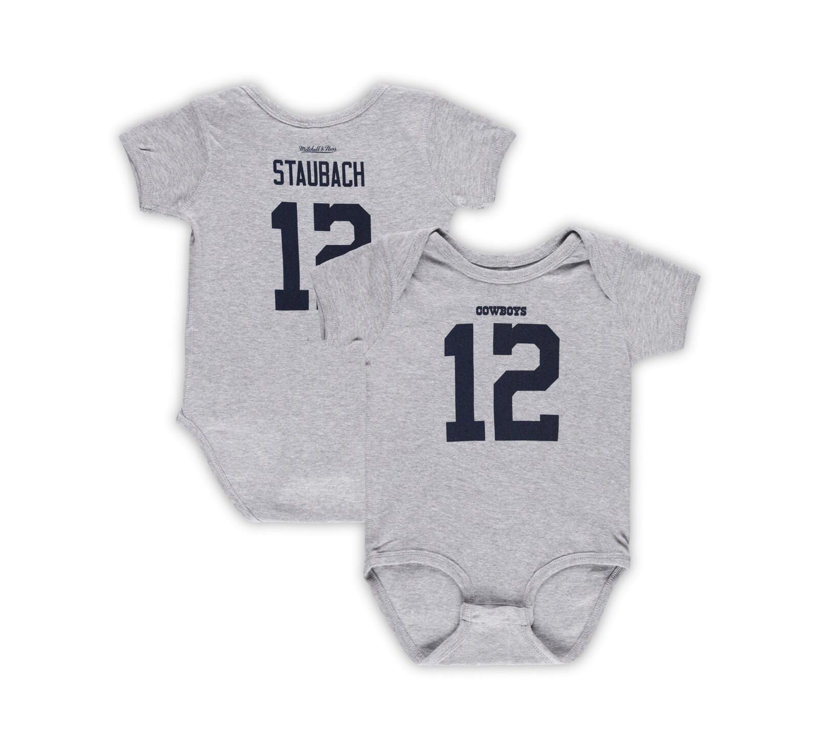 Боди Mitchell & Ness Roger Staubach Heathered Gray Dallas Cowboys для младенцев
