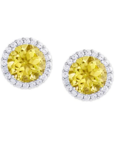 Birthstone Round Cubic Zirconia Halo Solitaire Stud Earrings in Silver Plate