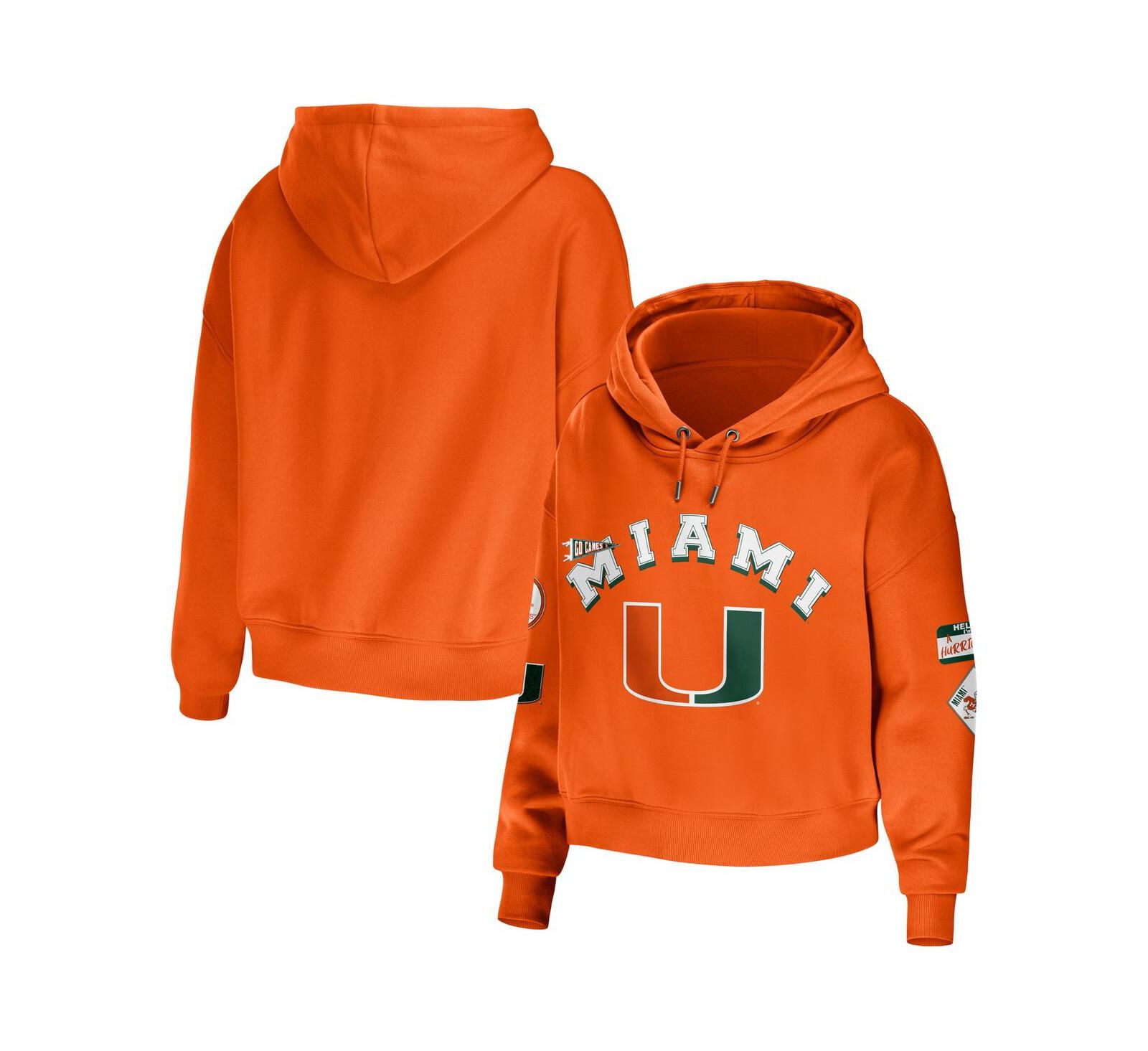 Женская толстовка WEAR by Erin Andrews Orange Miami Hurricanes Mixed Media Cropped Pullover Hoodie