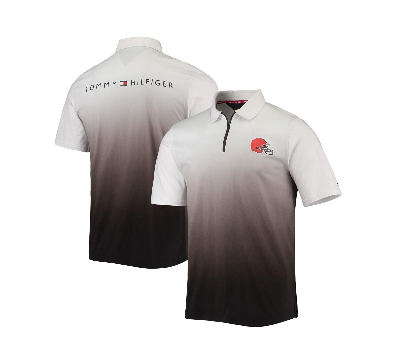 Men's Tommy Hilfiger White, Brown Cleveland Browns Rory Quarter-Zip Polo Shirt