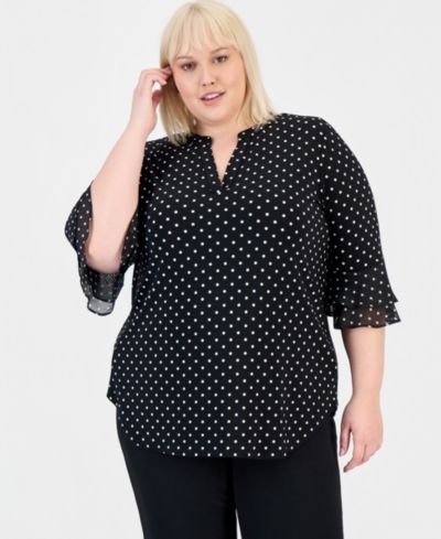 Блузка Kasper Plus Size Dot-Print Flutter-Sleeve