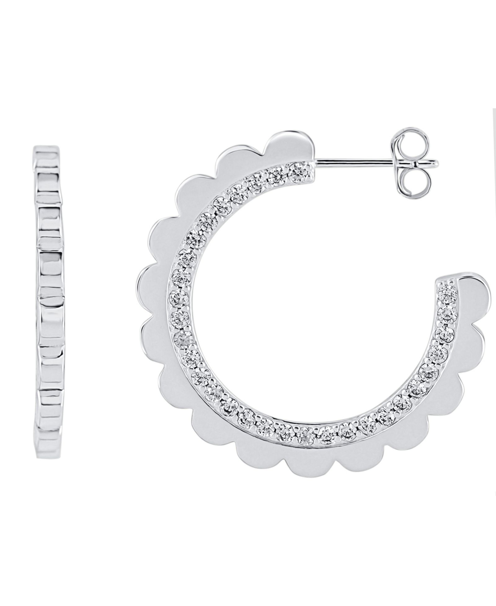 Серьги-кольца And Now This Cubic Zirconia (2.3 ct.t.w.) Scalloped C-Hoop с серебряным напылением