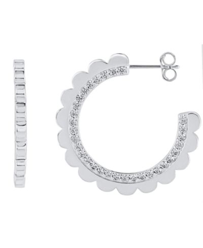 And Now This Cubic Zirconia (2.3 ct.t.w.) Scalloped C-Hoop Earring in Fine Silver Plated
