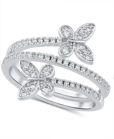 And Now This Cubic Zirconia (0.85 ct.t.w.) Pave Bypass Butterfly Ring in Fine Silver Plated